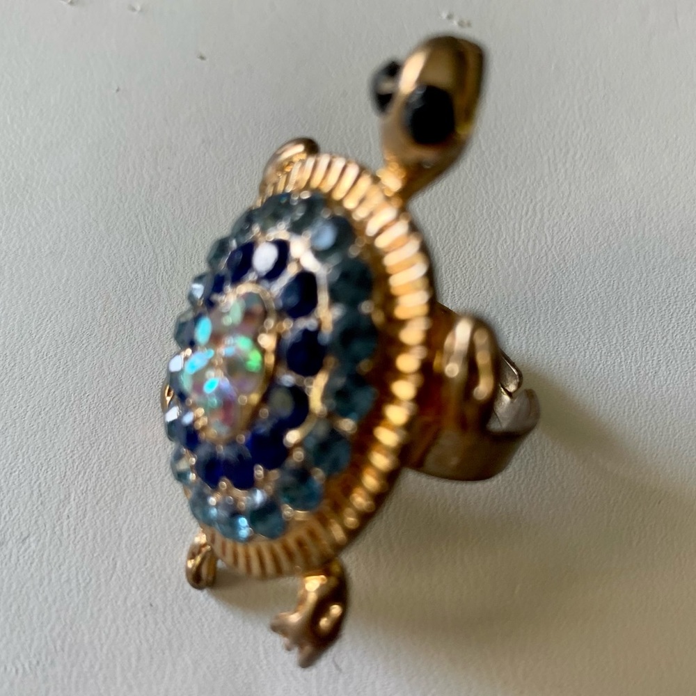 Turtle Ring Blue Crystal Adjustable - image 3